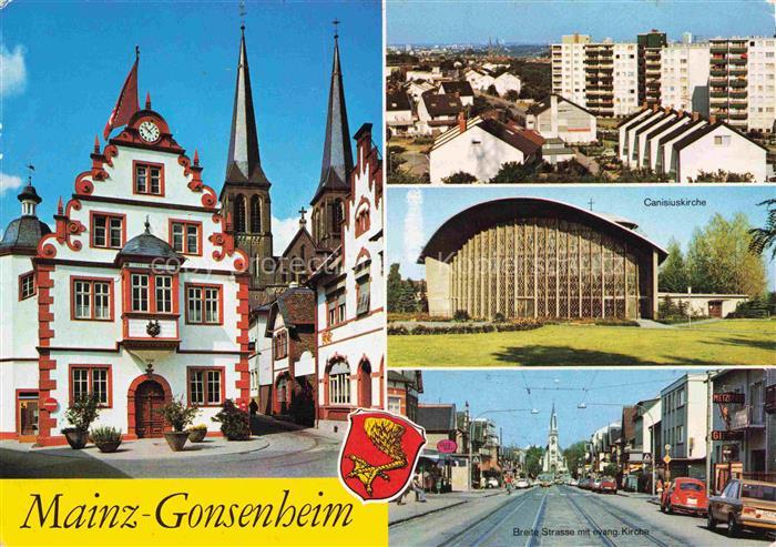 Gonsenheim MAINZ Rathaus Panorama Canisiuskirche Breite Strasse mit Ev Kirche