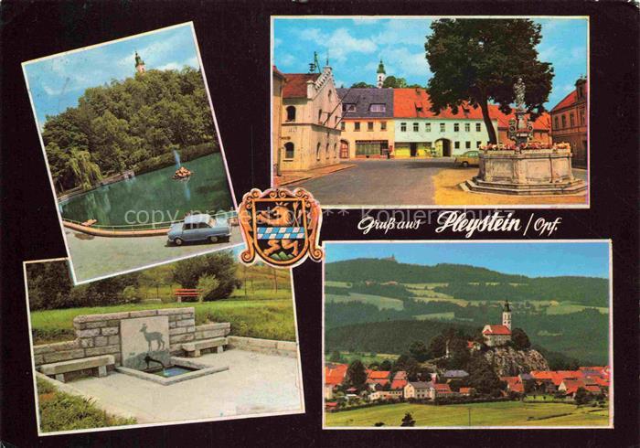 Pleystein Neustadt Waldnaab Bayern Seepartie Markt Brunnen Gedenkstaette Panoram