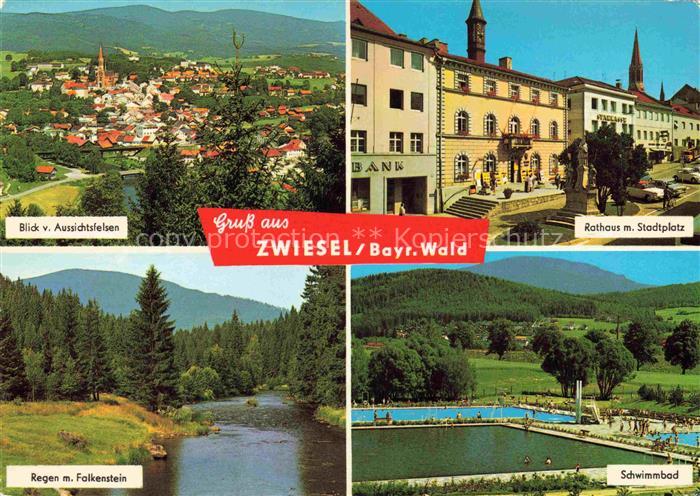 Zwiesel  Niederbayern Panorama Rathaus Stadtplatz Regen mit Falkenstein Schwimmb