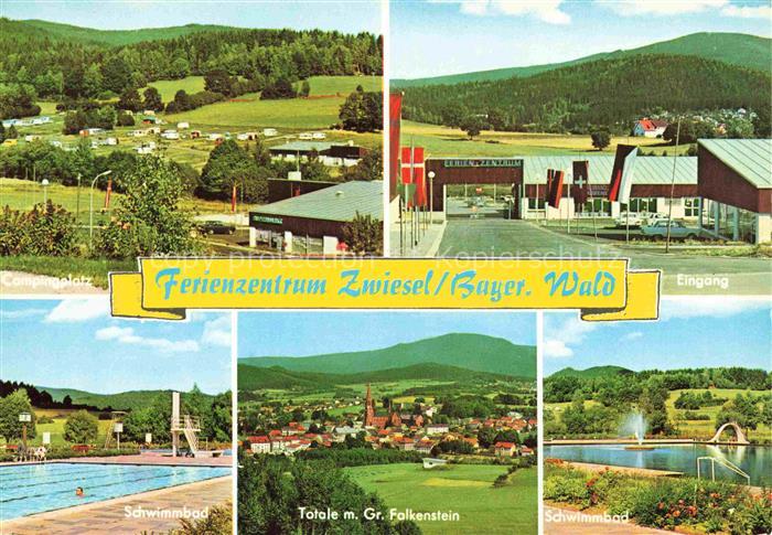 Zwiesel  Niederbayern Campingplatz Eingang Schwimmbad Panorama mit Falkenstein