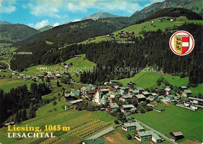 Liesing Lesachtal Kaernten AT Fliegeraufnahme mit St Lorenzen Klebas und Tschelt