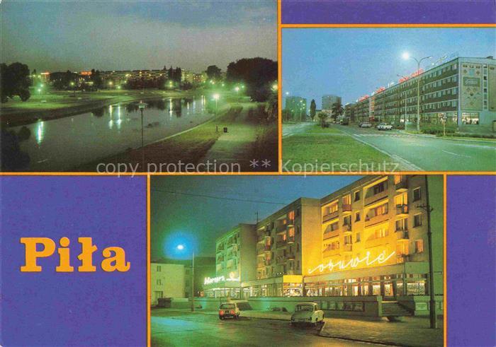 Pila al Piastow Schneidemuehl Pommern PL Miasto noca