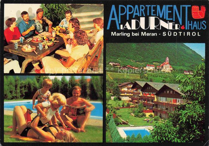 Marling Marlengo Merano Bolzano IT Appartementhaus Ladurner Gaststube Liegewiese