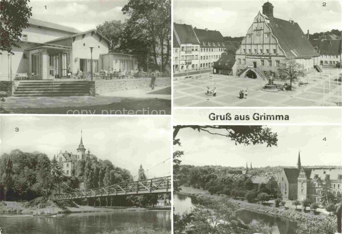 Grimma Sachsen HOG Gattersburg Rathaus Haengebruecke Mulde Blick von Stadtwald