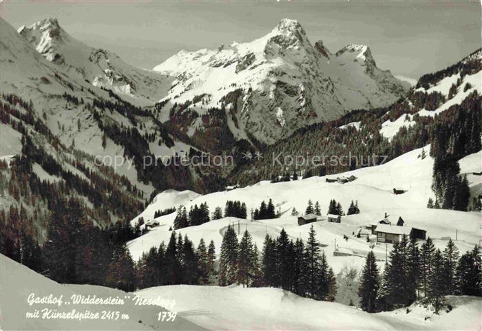 Nessleg Schroecken Vorarlberg AT Gasthof Wiederstein mit Kuenzelspitze