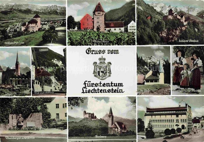 LIECHTENSTEIN FueRSTENTUM Schloss Vaduz rotes Haus Blick zum Schloss rheinberger