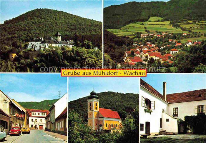 Muehldorf Niederoesterreich AT Schloss Ranna Panorama Oberer Markt Kirche Treini