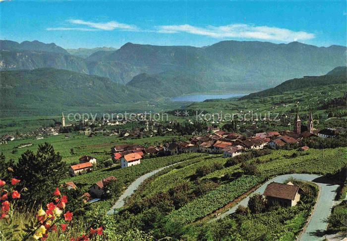 Kaltern Caldaro Suedtirol IT Mendelstrasse mit St Nikolaus Fliegeraufnahme