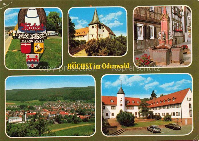 Hoechst Odenwald Hessen Kirche Brunnen Panorama Schloss