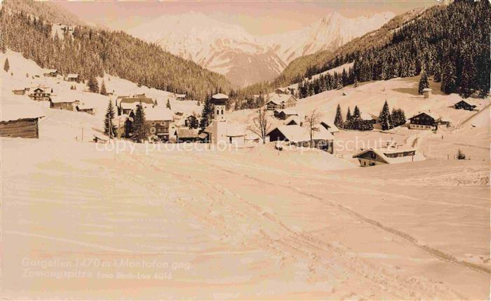 Gargellen Montafon Vorarlberg AT Zamangspitze Winterlandschaft Kirchturm Dorf Be