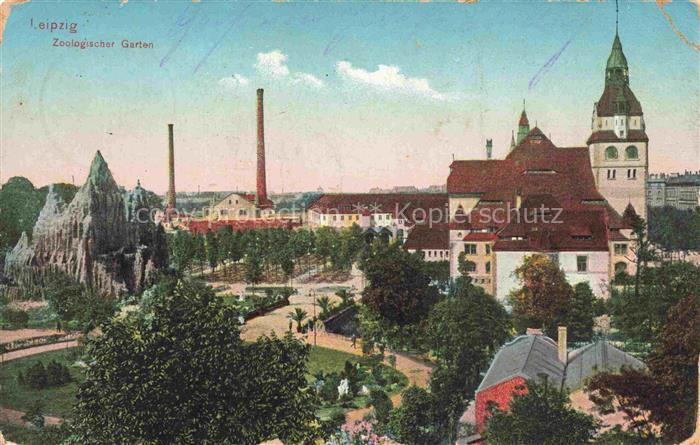 LEIPZIG Sachsen Zoologischer-Garten Zoo Felsanlage Kirchturm Baeume