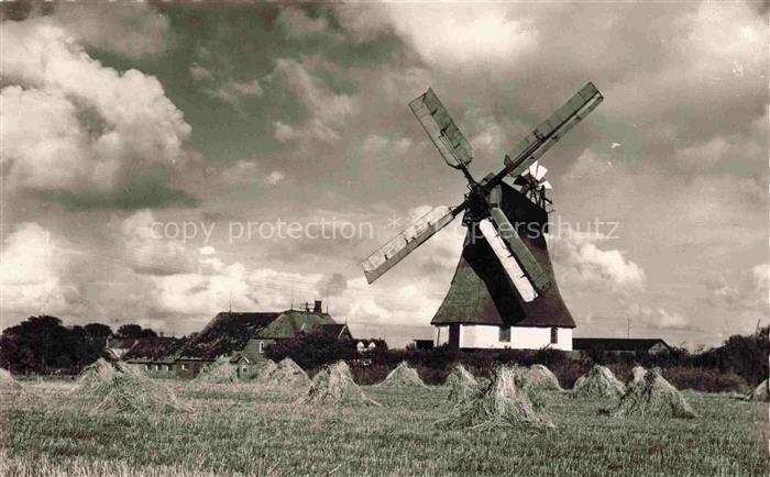 WYK  FoeHR Nordfriesland Boldixumer-Muehle Windmuehle Getreidegarben Ernte Flach