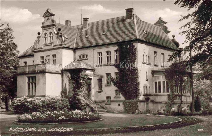Aurich Ostfriesland Schlosspark Villa Jugendstil Efeu Blumenbeete Gartenanlage E