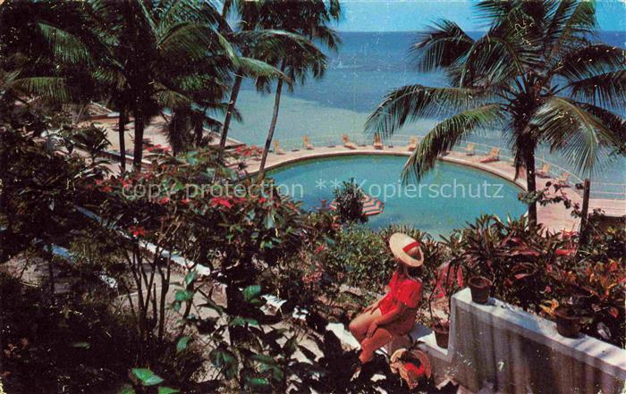 Ocho Rios Saint Ann Jamaica Sans-Souci Hotel-Pool Palmen Terrasse Blumenbeete Me