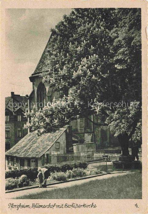 PFORZHEIM BW Blumenstrasse Stadtkirche Strassenansicht Laubbaeume Fachwerk Gehwe