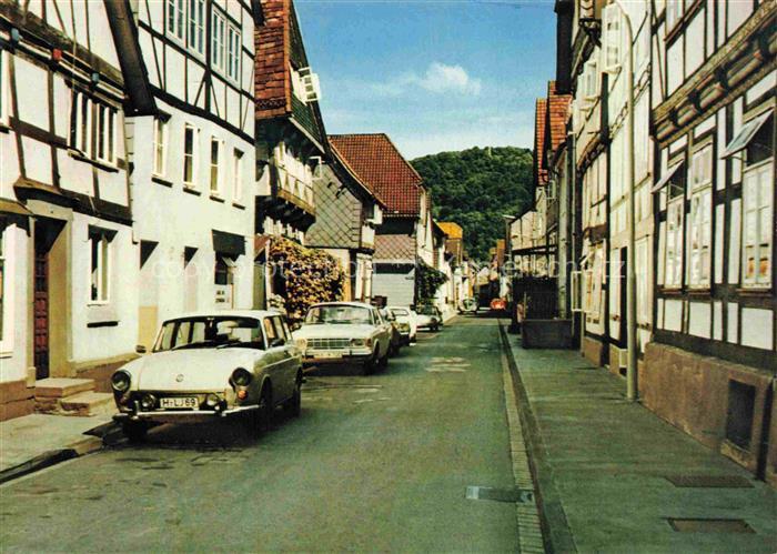 Bodenwerder Homburgstrasse Fachwerkhaeuser Strassenszene Autos Weser Jod-Solbad