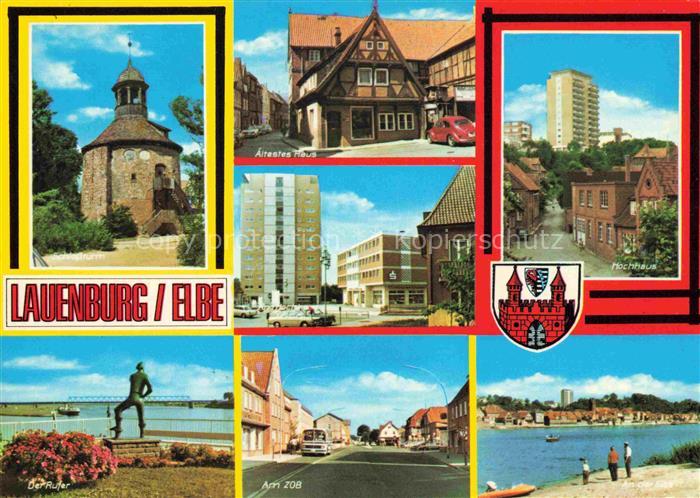 Gluesing Lauenburg Rundturm Fachwerkhaus Hochhaus Elbstrand Hafen Mehrbildkarte