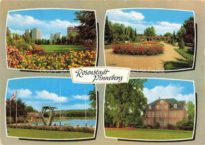 Pinneberg Schleswig-Holstein Rosenstadt Rosengarten Hochhaus Freibad Herrenhaus