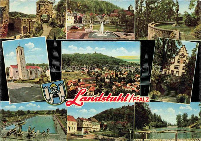 Landstuhl Mehrbildkarte Ruine Kirche Stadtpanorama Villa Brunnen Wappen