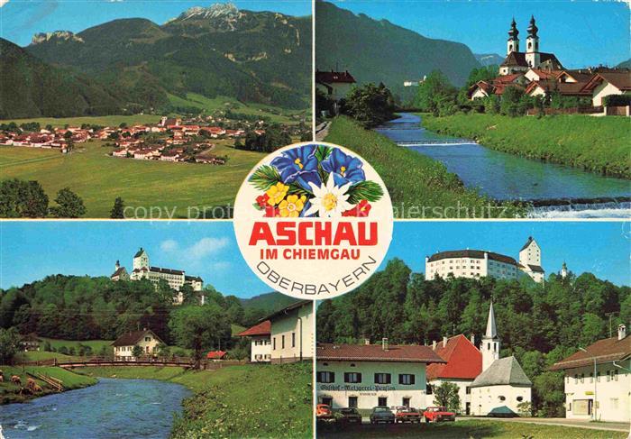 Aschau Chiemgau Bayern Mehrbildkarte Talblick Kirche Chiemgau Burg-Hohenaschau F