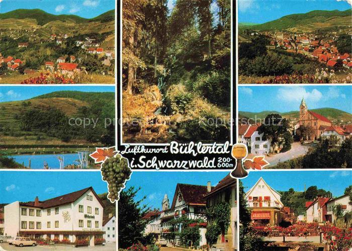 Buehlertal Mehrbildkarte Weinberge Kirchturm Schwarzwald Hotel-Rebstock Fachwerk