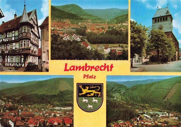 Lambrecht Rheinland-Pfalz Mehrbildkarte Fachwerkhaus Stadtpanorama Kirchturm Pfa