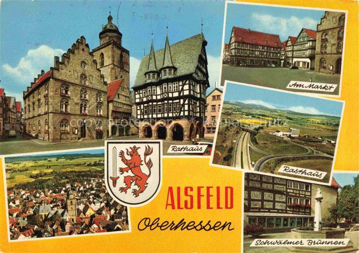 Alsfeld Mehrbildkarte Rathaus Fachwerkhaus Marktplatz Schwalener-Brunnen Oberhes