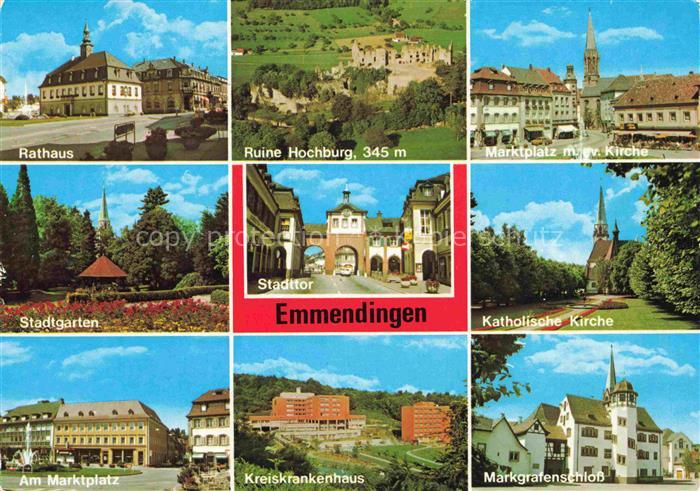 Emmendingen BW Mehrbildkarte Rathaus Ruine-Hochburg Marktplatz Evangelische-Kirc