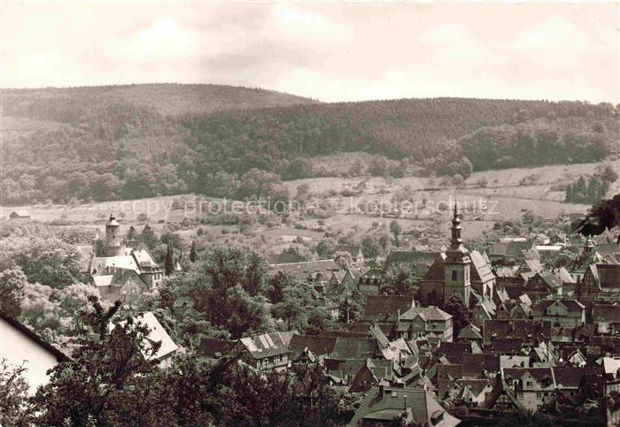 Buedingen Hessen Stadtpanorama Kirche Burg Altstadt Fachwerkhaeuser Daecher Hueg