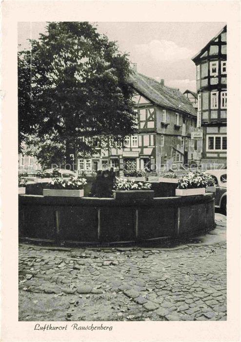 RAUSCHENBERG  Marburg Hessen Brunnen Schutzdach Fachwerkhaeuser Baum Ortsmitte P