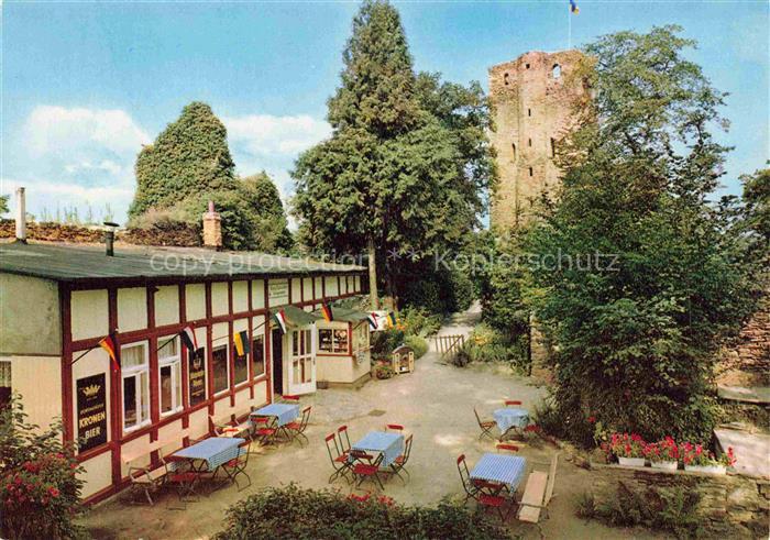 Nassau  Lahn Rheinland-Pfalz Burgturm Gasthaus Fachwerk Aussenterrasse Burg Gart