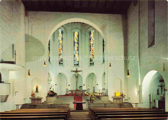 RueDESHEIM am Rhein Hessen Kircheninneres Altarraum Glasfenster Kruzifix Kirchen