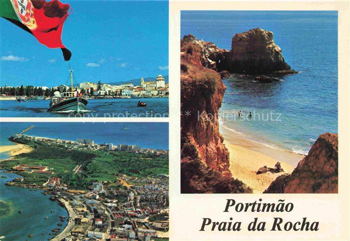 Portimao PT Praia-da-Rocha Strand Felskueste Hafen Fischerboote Mehrbildkarte Lu