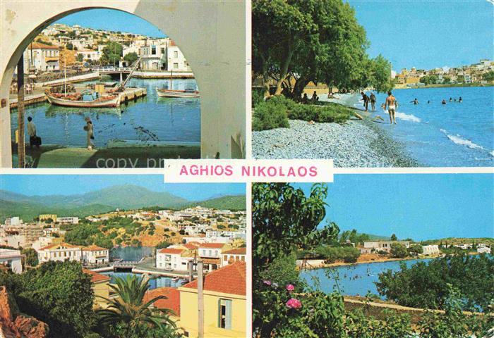 Aghios Nikolaos Aghios Nicolaos Crete Greece Hafen Boote Strand Badende Stadtans