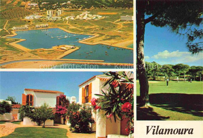 Vilamoura Faro PT Marina Hafen Feriendorf Bungalows Pinien Blumen Luftaufnahme M