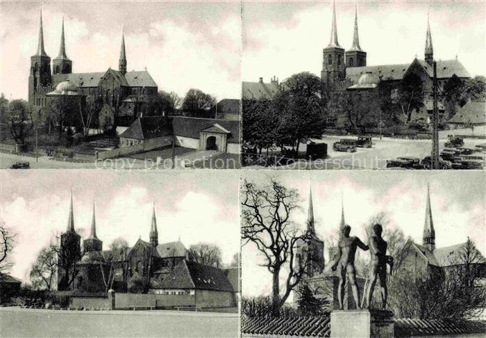 Roskilde DK Domkirke Dom Mehrbildkarte Skulptur Turm Baeume Platz