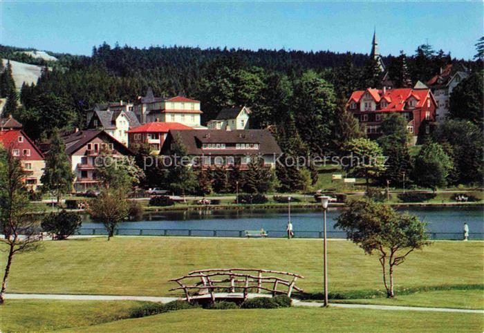Hahnenklee-Bockswiese Harz Kurpark Teich Bruecke Kurhotels Wald Heilklimatischer