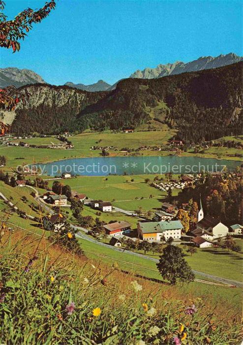 Thiersee Tirol AT Zahmer-Kaiser Wilder-Kaiser Fluss Tal Ortschaft Luftaufnahme B
