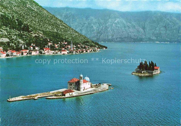 Perast Kotor Montenegro Bucht Inseln Kirche Gospa-od-Skrpjela Sv-Juraj Berge Kue