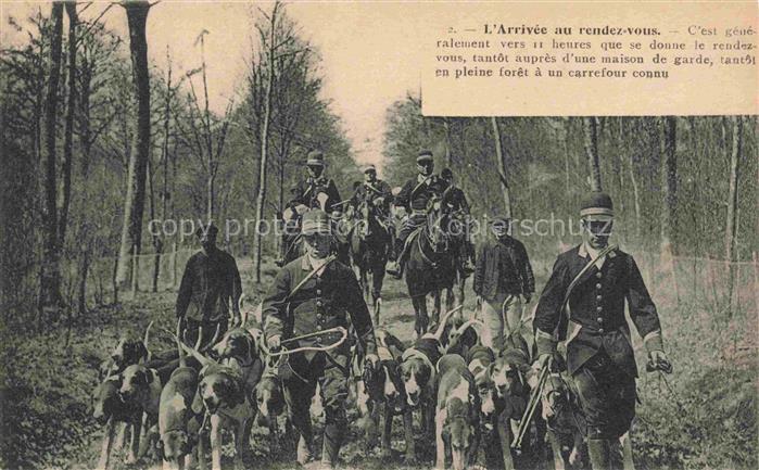 Jagd Chasse Hunting-- L'Arrivee au rendez vous Hunde Foret Wald