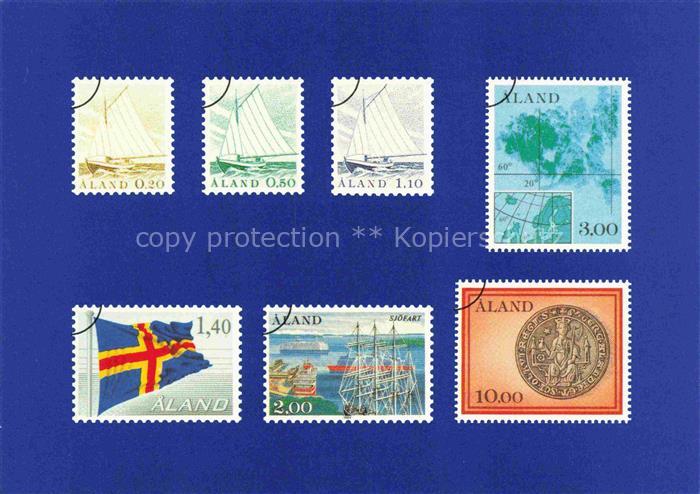Briefmarken auf AK Timbres Postage Francobollo-- Aland Ensimmaiset Ahvenanmaan