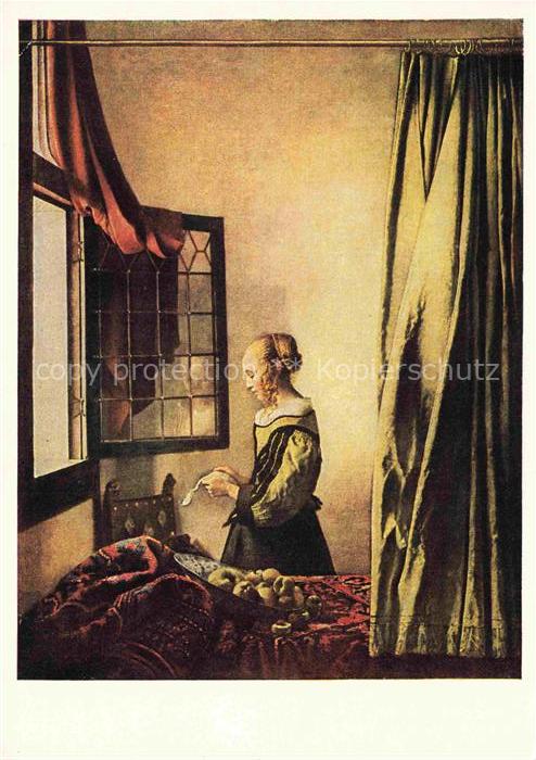 VERMEER Jan de Delft (1632-1675) Kuenstlerkarte Brieflesendes Maedchen Dresden