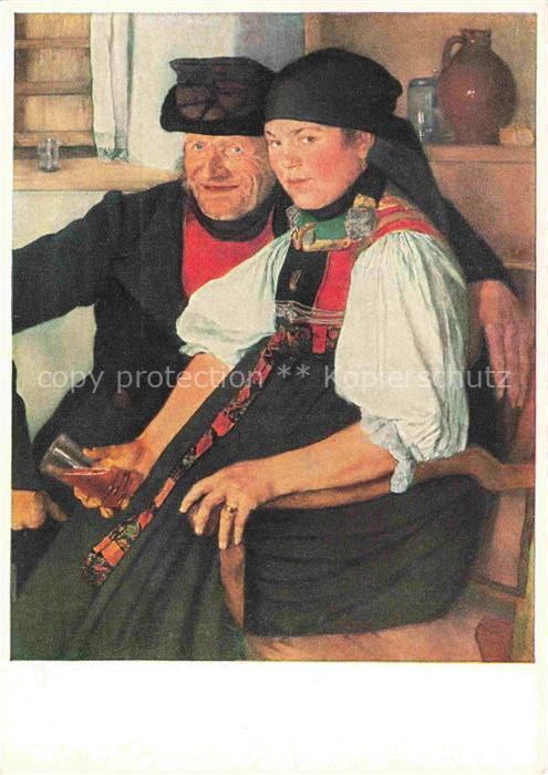 LEIBL Wilhelm (1844-1900) Kuenstlerkarte Bauern leben Bayern Wuerzburg