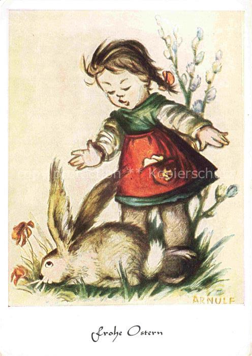 ARNULF Kuenstlerkarte Ostern Hase Maedchen
