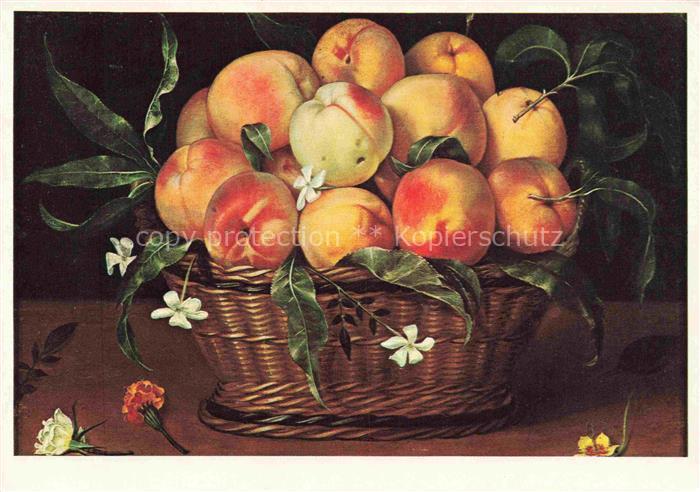 GALIZIA Fede Kuenstlerkarte Korb mit Pfirsichen peches