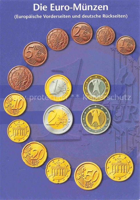 Muenzen auf AK Geldscheine auf AK Die Euro deutsche Rueckseite