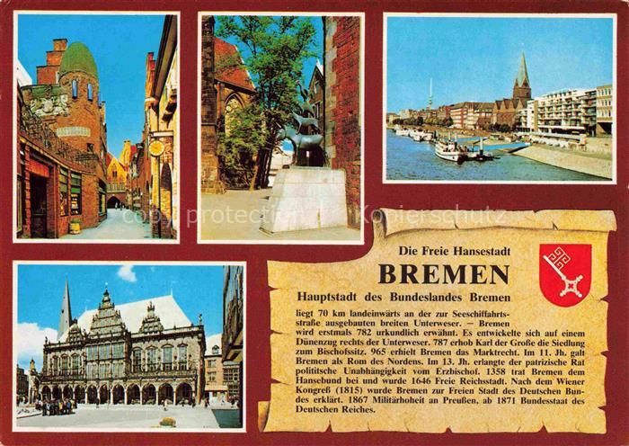 Chronik-AK Bremen Hansestadt Roland Rathaus Weserpartie