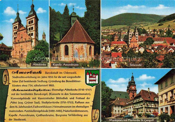 Chronik-AK Amorbach Sehenswuerdigkeiten Abteikirche Marktplatz