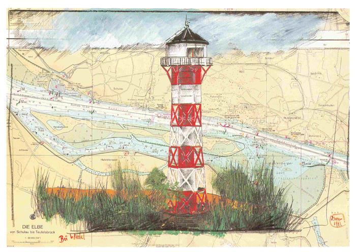 WEDEL  Holstein Pinneberg HAMBURG Schleswig-Holstein Ole West Leuchtturm Zeichnu