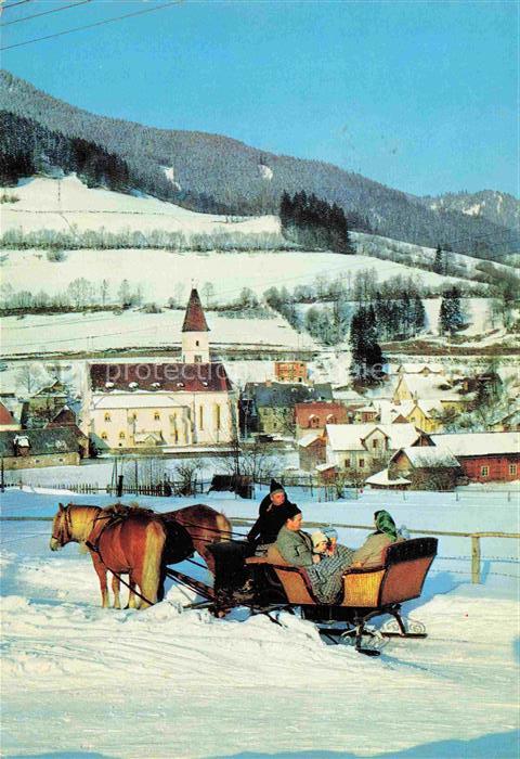 Spital Semmering Steiermark AT Schlittenfahrt Ortsblick mit Kirche